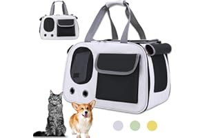 FARYODI Hundebox Auto Katzen Transporttasche - Katzen Hunde Tragebox,45 x 26 x 28 cm,Atmungsaktive und Faltbare Hundebox,Katzen Transportboxen Mit Verstellbarem Schultergurt - Grau