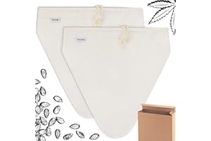 ecooe Nussmilchbeutel aus Natürliche Hanf 28 x 30 cm, Nussbeutel für vegane Nussmilch Mandelmilch Haselnussmilch, feinmaschiges Passiertuch Filtertuch waschbar für Obstsaft & Kaffee (2 Stück)