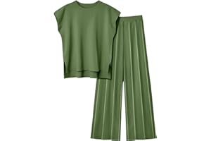 Veriliss 2 Piezas Ropa Mujer Traje De Verano Jerséis De Punto Pantalones De Loungewear Top De Cuello Redondo