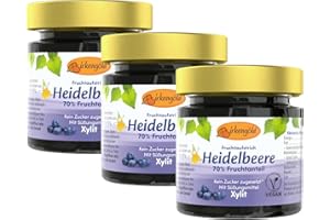 ‎BIRKENGOLD Birkengold Blueberry Jam 3 x 200 g | No Added Sugar | Sweetened with European Xylitol | 70% Fruit Content | with Organic Fruits | Vegan