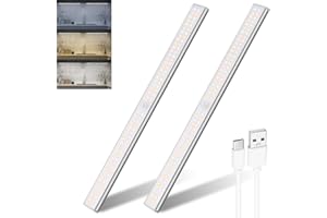 DFGOTOP Wireless Under Motion Sensor Cabinet Night Light Ultra Thin 3 Color,USB Rechargeable Light with 2000MAH Batter for Kitchen Bedroom Closet Tent Stairs (35CM-96LED-2PCS)