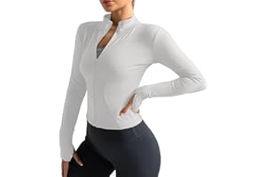 Neteson Maglietta Sportiva Donna a Manica Lunga T Shirt Fitness Yoga Corsa Crop Top Sport Athletic Gym Maglia Running Palestra con Zip e Pollice Foro