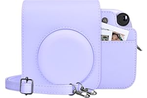 MUZIRI KINOKOO Funda Instax Mini 12, Cuero PU Funda de Protection para Fuji Instax Mini 12 Cámara con Bolsa de Fotos - Correa Ajustable para Hombros- Morado