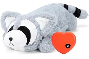 Coikes Peluche a Forma di Battito Cardiaco, Cuccioli Ansia da separazione per Cani Giocattolo per Cani Morbido Peluche Cucciolo Giocattolo di Aiuto comportamentale per Dormire (Procione Grigio)