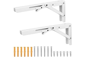 SIGULIKEJI 2 Pcs Équerre Pliante 305mm, Equerre Pliable, Support Console Pliable Rétractable, Support Equerre Etagere Murale Pliable, Équerre Étagère Charge Lourds pour Garage Cuisine Chambre, Blanc