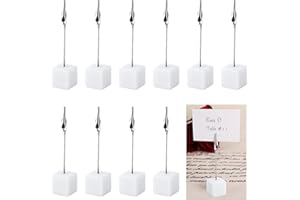 STOUCLA 10pcs Alligator Clips with Wooden Base,Memo Clip Holder,Crocodile Memo Clip for Pictures Card Paper Note Clip,Shop Display Price Tag (White-10 Pack)