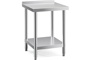 FIDOOVIVIA 60 x 60 x 80cm Stainless Food Prep Table, Kitchen Catering Table with 3.5cm Backsplash & Bottom Shelf, 150kg Load Capacity Heavy Duty Commercial Work Table for Restaurant Kitchen Bar Garage
