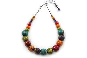 Avalaya Multicoloured Wood Bead Black Waxed Cotton Cord Necklace - 74m L - Adjustable