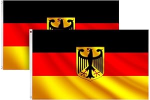 COCOSY 2 Stück Deutschland Fahne mit adler - 90 x 150 cm 100% Polyester Deutschland Flagge mit adler mit Messing-Ösen - Wetterfeste DE Germany Deutsche Flagge mit adler für Sport & Feierlichkeiten