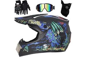 HNGKGJBL 9-14 Ans Unisexe Visage Intégral Casque Motocross, Approuvé par Le Dot, avec Lunettes Gants Masque, Jeunesse Enfants Hors Route Moto Karting Accident Casque