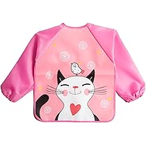 Bavaglino Con Maniche Impermeabile Per Bambini - Per Mangiare, Dipingere E Giocare, Design Gatti Rosa - Foto 10