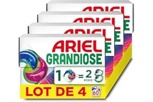Ariel Grandiose PODS, Lessive Liquide En Capsules 60 Lavages (4 x 15 Capsules), Couleurs Éclatantes 2 X Action Détachante et Anti-Odeur