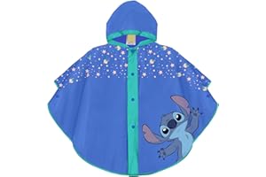 PERLETTI Cape de Pluie Stitch pour Fille Garçon - Poncho Pluie Résistant Léger Impérmeable Ecole Maternelle Extraterrestre 3 4 5 6 Ans - Veste Enfant Protection Neige avec Capuche et Boutons (Bleu)
