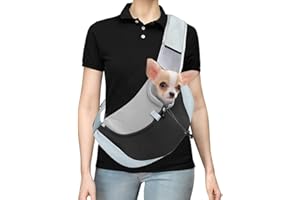 LEAPBEAST Tragetuch Hund, Tragbar Haustier Hunde Katzen Umhängetasche, Verstellbare Schultergurt Welpen Reise Träger, Atmungsaktives Netz Fronttasche Hundetragebeutel für Metro Outdoor (M, Schwarz #2)