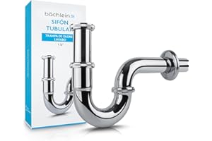 Bächlein Sifón universal para lavabo y lavabo, ajuste exacto del desagüe, trampa de olores, incluye funda de goma e instrucciones de instalación (idioma español no garantizado), montaje de drenaje