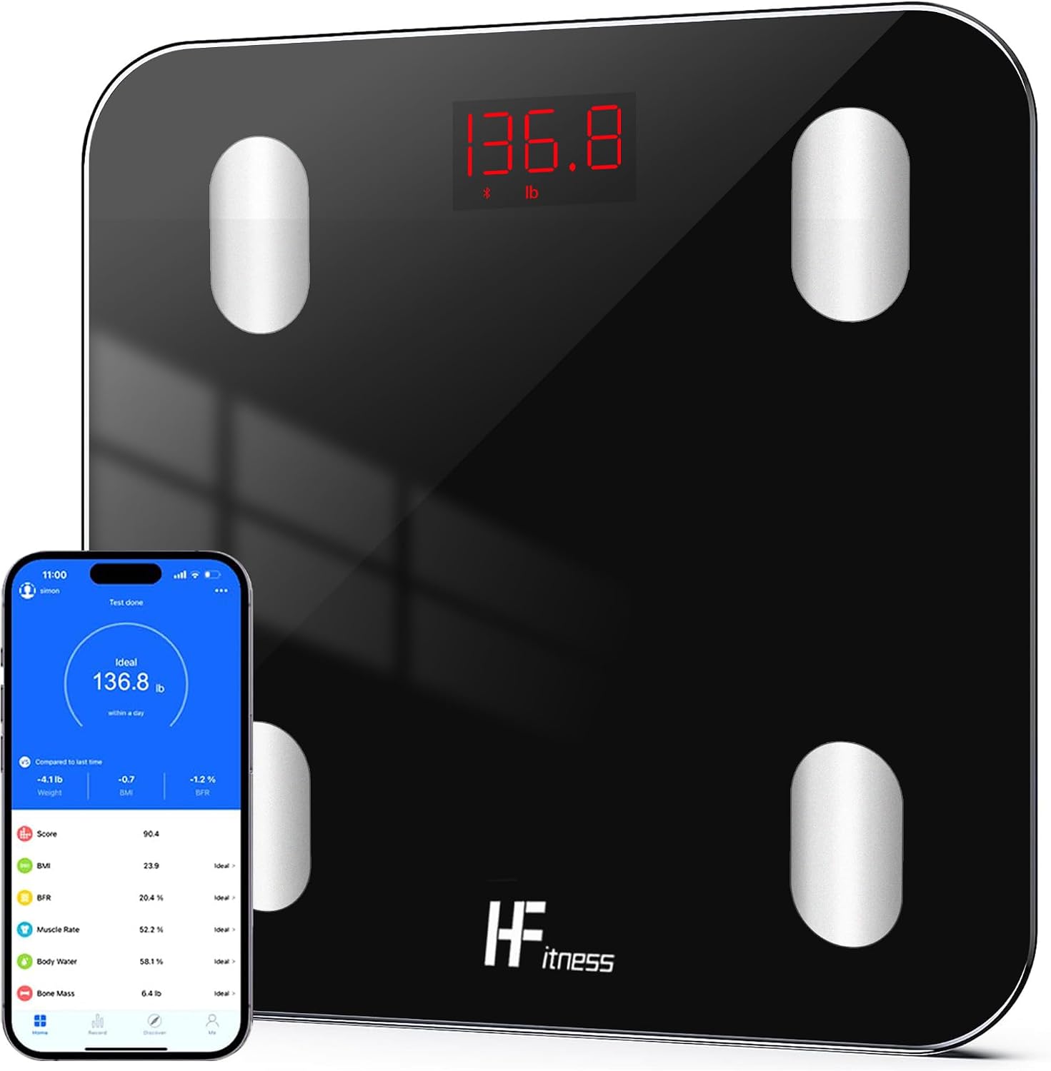 Báscula Inteligente de Grasa Corporal con App, Báscula Digital de Baño Bluetooth para Control de Peso y Salud, Análisis Corporal Completo (19 Métricas), HomeFashion HFitness