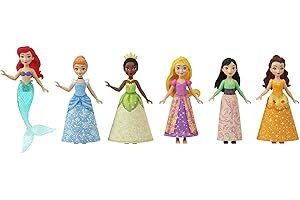 Mattel Disney Princess Toys, 6 Posable Small Dolls with Sparkling Clothing and 13 Tea Party Accessories Inspired by Disney Movies, JCR91