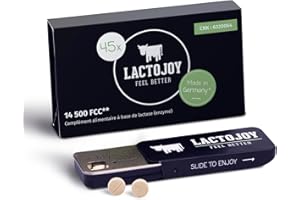 LactoJoy Comprimés de Lactase I Combat l'Intolérance au Lactose I Contient 45 Pcs. de Dose Extra-Forte (14 500 FCC) I 100% Végétale I Favorise la Digestion du Lactose I Sans Produits Chimiques