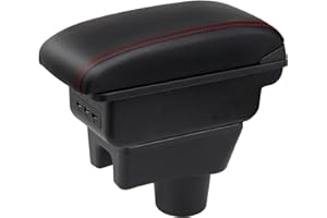 ‎YJYWZH Auto Armlehnen für Mirage Attrage Space Star 2014-2018 Doppelschicht Mittelkonsole Große Aufbewahrungsbox mit 3 USB-Ladeanschluss Schwarz mit roten Nähten