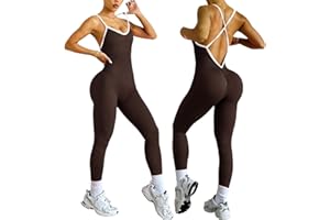 XDSP Tuta Intera Donna Sportiva Elegante Tight Scrunch Butt V back Jumpsuit Tuta senza Slims maniche per sport senza schiena tuta yoga con tuta intera elasticizzata One Piece Palestra Bodysuit