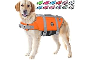EMUST Gilet de sauvetage pour chien, gilet de sauvetage pour chien, pour la natation, la plage et le bateau à haute flottabilité, gilet de flottaison pour chiens, taille L, orange (NewOrange)
