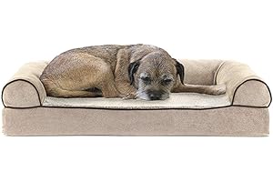 FurHaven Cuccia rinfrescante per Cani di Taglia Media/Piccola con Cuscini Rimovibili e Fodera Lavabile, per Cani Fino a 15,9 kg, Divano Sherpa e ciniglia, Crema, M