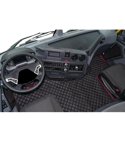 Tappetini Trapuntati Kram-Truck Per Renault Range T – Set Pavimento E Tunnel, Antiscivolo, Nero/Rosso - 2