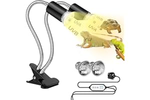 AVCXEC Double Head Tortoise Heat Lamp, 25W+50W UVA UVB Heat Spotlight, Reptile Heat Lamp with 360° Rotatable Clip & Timing Function, Basking Lamp for Aquarium Reptile, Lizards, Turtle, Snakes