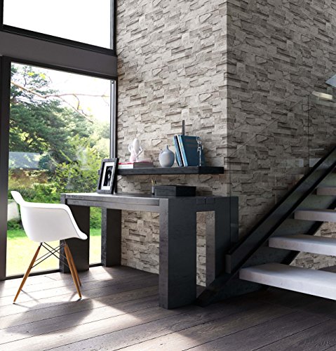 Steintapete Vliestapete Grau , schöne edle Tapete im Steinmauer Design , moderne 3D Optik für Wohnzimmer, Schlafzimmer oder Küche inklusive der Newroom Tapezier Profibroschüre mit Tipps für perfekte Wände - 4