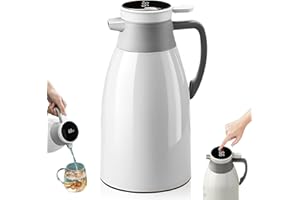 GOEDCH Thermos 24 ore isolamento termico: 2 l, acciaio inox, isolamento sottovuoto, indicatore intelligente temperatura, bevande calde fredde (bianco)