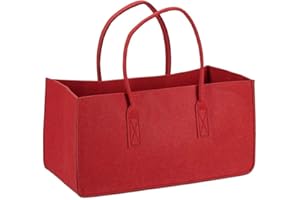 ‎CLOSE UP Close Up Felt Bag Firewood Bag Felt Basket Firewood Basket Felt Newspaper Rack Approx. 50 x 25 x 25 cm (Red)
