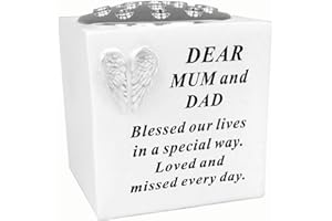 David Fischhoff Mum and dad White Angel Wings Rose Bowl with Silver Lid, Weatherproof - for Graveside Flower Arrangements, 14 X 15 Cm
