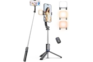 KZOMKZOO Perché à Selfie avec Support de Téléphone Détachable, Trepied Smartphone Extensible jusqu'à 106 CM avec Télécommande, pour iPhone, Samsung et Android (Noir avec Lumière)