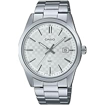 Casio Collection - Orologio uomo al quarzo Classico cinturino in Acciaio INOX Grigio cassa in Ottone display analogico verde - MTP-VD03D-2A3