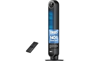 Dreo 28dB Silent Tower Fan, 25 ft/s Velocity Electric Cooling Fan with Remote, 90° Oscillating 4 Speeds 4 Modes 8H Timer LED Display, Quiet Standing Bladeless Floor Fans for Bedroom, Nomad One, Black