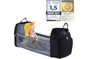 all Kids United® Baby Wickelrucksack Deluxe mit Kinderbett - Babytasche Wickeltasche Set: Baby-Rucksack, Wickelauflage, integriertem Babybett, Kinderwagen-Haken
