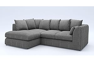 GAMZO OUTLET New Gamzo Fabric Corner Sofa Firm | Soft Jumbo Cord 3-4-5 Seater Corner Sofa Left/Right Hand Facing) (Charcoal Grey, Left Hand Facing)