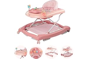 BRONEA® 5-in-1 Babywalker Gehfrei | Lauflernhilfe mit Schaukelfunktion, Musik & Licht | Laufhilfe für Baby ab 6 Monate | Höhenverstellbar | Klappbar | Rosa