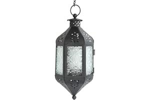 Vela Lanterns Hanging Decor Moroccan Lamp Decorative Lantern Indoor Outdoor Candle Holder for Patio, Weddings, Christmas, Clear Glass