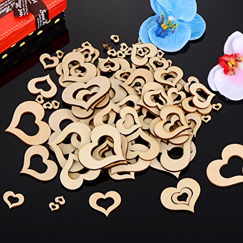 Satinior 100 Stück Hohles Holzherz Verschönerung Holz Herz Scheiben für Kunst Handwerk DIY, 5 Größen - 3