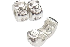 BEADS R US 2 X Silver Plated Clip & Lock Heart Charm Clips/Stoppers. Compatible with all European style Charm Bracelets and Necklaces.