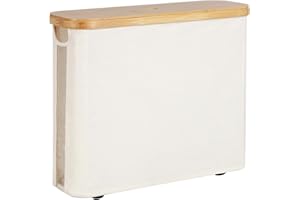 StorageWorks Toilet Paper Storage Box, Toilet Papers Basket with Bamboo Lid for Up to 12 Rolls, Multifunctional Toilet Holder Cabinet with Handle, Accessories Organiser for Bathroom, Beige