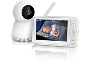 CAMWORLD Vigilabebés con cámara, pantalla LCD de 5 pulgadas, 1080P, monitor inteligente para bebé, vigilancia de vídeo con 2,4 GHz inalámbrico, VOX, visión nocturna, intercomunicación, canciones de cuna