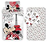 100% Algodón 100% Original LTP Minnie y Mickey Mouse Paris 3 Piezas Juego de Cama Individual de Funda nórdica + Funda de Almohada + sábana C/Esquinas Algodón Ropa de Cama Niños