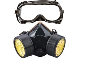 Ewolee Protective Respiratory Filter Masks with Two Valves, 2-Piece Paint Respirator Mask with Glasses, Industrial Chemical Gas Shell, Anti-Rot/Toxic/Pollution, Blue and Black.