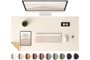 Aothia Sous-main en liège,Tapis de Bureau double face en liège naturel & cuir PU,tapis de souris/protection de table,facile à nettoyer,imperméable pour bureau/maison (Beige,90x40cm)