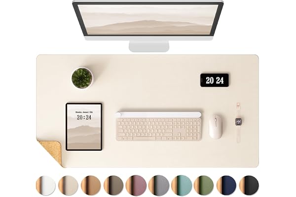 Aothia Sous-main en liège,Tapis de Bureau double face en liège naturel & cuir PU,tapis de souris/protection de table,facile à nettoyer,imperméable pour bureau/maison (Beige,65x35cm)
