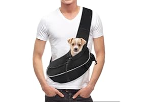 Gloppie Sac de Transport Bandoulière pour Chien et Chat, Sac de Voyage Main Libres pour Chiots Animaux de Compagnie avec Douce Maille et Poches Supplémentaires, Noir