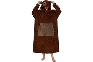 Luojida Plaid avec Manche Pull Couverture Chemise de Nuit Femme Manche Longue Robe Sweat Peluche Panda Plaid Canape avec Grande Poche Frontale Sweats à Capuche Surdimensionné