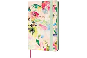 Finocam - Agenda 2026 Semana Vista Horizontal | Enero - Diciembre (12 meses) | Agenda Anual 2026 con goma elástica y cinta punto | Tapa Blanda Flexi Joy - Bloom - Español